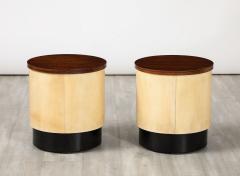 Italian Art Deco Pair of Vellum and Wood Stools Italy circa 1940 - 3521209