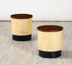 Italian Art Deco Pair of Vellum and Wood Stools Italy circa 1940 - 3521221