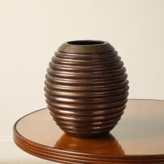 Italian Art Deco Ribbed Copper and Brass Vase circa 1930 - 4783622