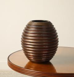 Italian Art Deco Ribbed Copper and Brass Vase circa 1930 - 4783664