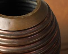 Italian Art Deco Ribbed Copper and Brass Vase circa 1930 - 4783697