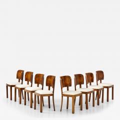 Italian Art Deco Set of Eight Burl Wood Dining Chairs Italy circa 1940 - 3392131