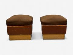 Italian Art Deco Stained Wood Brown Fabric Ottomans or Poufs Italy 1930s - 4410179
