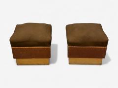 Italian Art Deco Stained Wood Brown Fabric Ottomans or Poufs Italy 1930s - 4410182