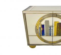 Italian Art Deco Style Cabinet Server with New York Skyline Glass Decoration - 4553032