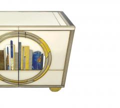 Italian Art Deco Style Cabinet Server with New York Skyline Glass Decoration - 4553039