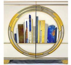 Italian Art Deco Style Cabinet Server with New York Skyline Glass Decoration - 4553041