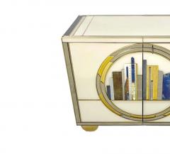 Italian Art Deco Style Cabinet Server with New York Skyline Glass Decoration - 4553045
