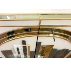 Italian Art Deco Style Cabinet Server with New York Skyline Glass Decoration - 4553046