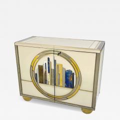 Italian Art Deco Style Cabinet Server with New York Skyline Glass Decoration - 4553745