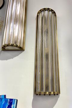 Italian Art Deco Style Crystal Murano Glass Half Moon Tall Bronze Flush Sconces - 2803200