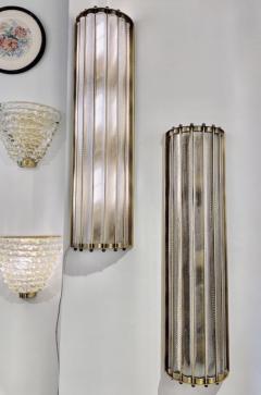 Italian Art Deco Style Crystal Murano Glass Half Moon Tall Bronze Flush Sconces - 2803203