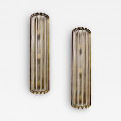 Italian Art Deco Style Crystal Murano Glass Half Moon Tall Bronze Flush Sconces - 2804450