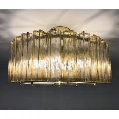 Italian Art Deco Style Crystal Smoked Murano Glass Round Flush Mount on Brass - 1140805