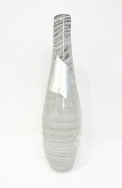 Italian Art Deco Style Silver Leaf White Clear Murano Glass Sculpture Vase - 2753316