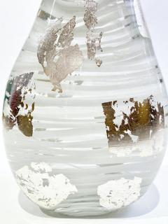Italian Art Deco Style Silver Leaf White Clear Murano Glass Sculpture Vase - 2753318