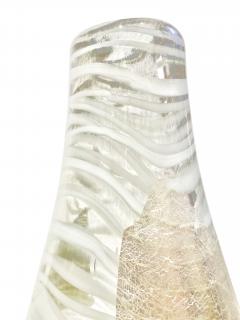 Italian Art Deco Style Silver Leaf White Clear Murano Glass Sculpture Vase - 2753319