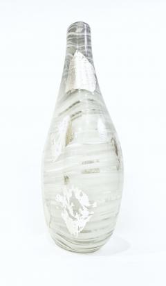 Italian Art Deco Style Silver Leaf White Clear Murano Glass Sculpture Vase - 2753320