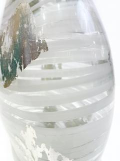 Italian Art Deco Style Silver Leaf White Clear Murano Glass Sculpture Vase - 2753321