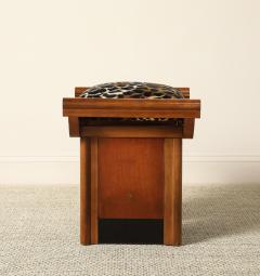 Italian Art Deco Walnut and Leopard Print Stool circa 1940 - 4782357
