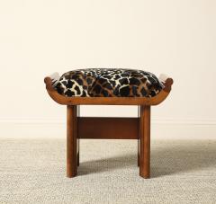 Italian Art Deco Walnut and Leopard Print Stool circa 1940 - 4782358