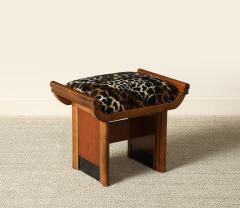 Italian Art Deco Walnut and Leopard Print Stool circa 1940 - 4782386