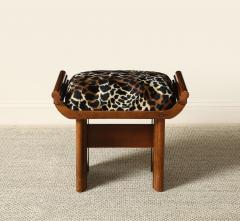 Italian Art Deco Walnut and Leopard Print Stool circa 1940 - 4782388