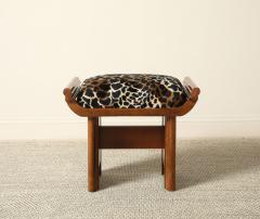 Italian Art Deco Walnut and Leopard Print Stool circa 1940 - 4782413
