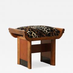 Italian Art Deco Walnut and Leopard Print Stool circa 1940 - 4788558