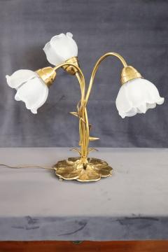 Italian Art Nouveau Style Brass and Glass Table Lamp with Three Light Bulbs - 3519951