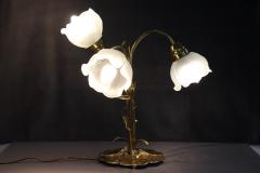Italian Art Nouveau Style Brass and Glass Table Lamp with Three Light Bulbs - 3519957