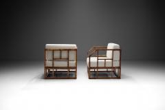 Italian Bamboo Lounge Chairs with Geometric Frames Italy 1970s - 2968906