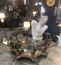 Italian Baroque Painted Carved Wood Round Table circa 1700 with Glass Top - 916219