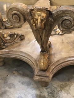Italian Baroque Painted Carved Wood Round Table circa 1700 with Glass Top - 916222