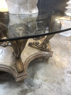 Italian Baroque Painted Carved Wood Round Table circa 1700 with Glass Top - 916223