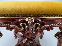Italian Baroque Style Mahogany Yellow Mustard Velvet Cushion Ottoman or Bench - 3519490