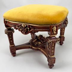 Italian Baroque Style Mahogany Yellow Mustard Velvet Cushion Ottoman or Bench - 3519492