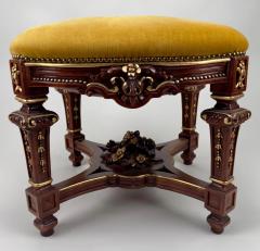 Italian Baroque Style Mahogany Yellow Mustard Velvet Cushion Ottoman or Bench - 3519501