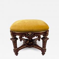 Italian Baroque Style Mahogany Yellow Mustard Velvet Cushion Ottoman or Bench - 3521162