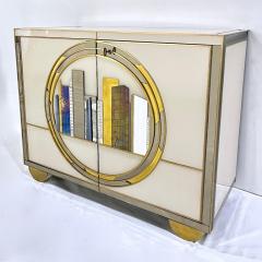 Italian Bespoke Modern Ivory Cabinets with Blue Gold Brass New York City Outline - 4131914