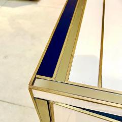 Italian Bespoke Modern Ivory Cabinets with Blue Gold Brass New York City Outline - 4131916