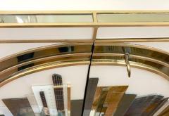 Italian Bespoke Modern Ivory Cabinets with Blue Gold Brass New York City Outline - 4131919