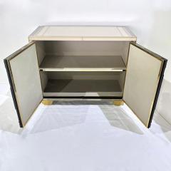 Italian Bespoke Modern Ivory Cabinets with Blue Gold Brass New York City Outline - 4131921