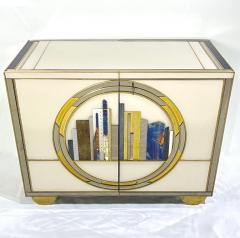 Italian Bespoke Modern Ivory Cabinets with Blue Gold Brass New York City Outline - 4131924
