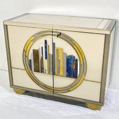 Italian Bespoke Modern Ivory Cabinets with Blue Gold Brass New York City Outline - 4131925