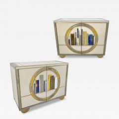 Italian Bespoke Modern Ivory Cabinets with Blue Gold Brass New York City Outline - 4133073