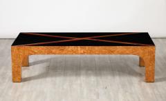 Italian Birds Eye Maple and Black Glass Cocktail Table circa 1970 - 3528705