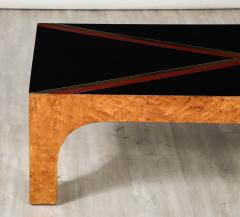 Italian Birds Eye Maple and Black Glass Cocktail Table circa 1970 - 3528706