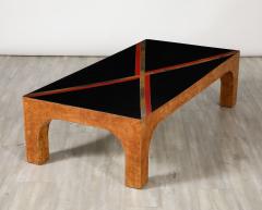 Italian Birds Eye Maple and Black Glass Cocktail Table circa 1970 - 3528718