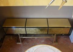 Italian Black Lacquered Wood and Brass Console with Three Drawers - 1684436